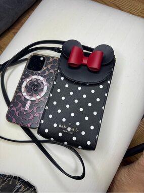 kate spade Black Polka Dot Crossbody with Red Bow Accent